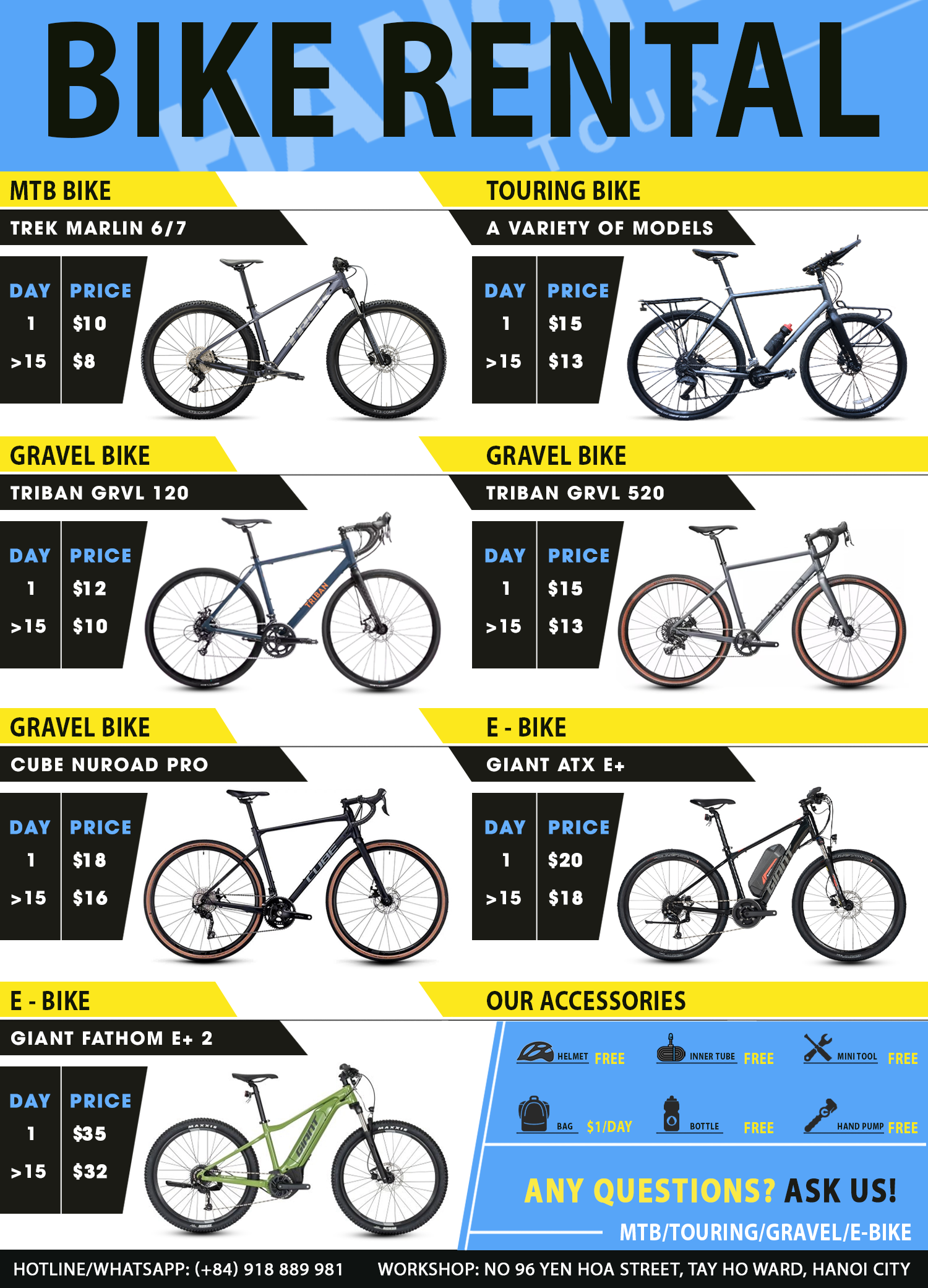 Bảng giá cho khách nước ngoài có nhu cầu thuê xe tại Bike Plus