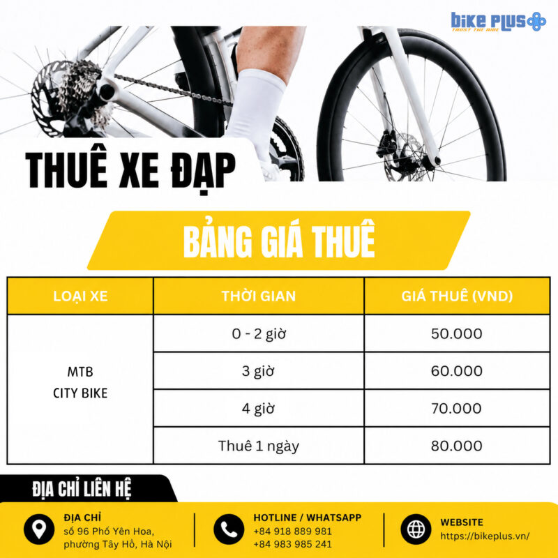 bảng giá thuê xe đạp mới nhất tại Bike Plus